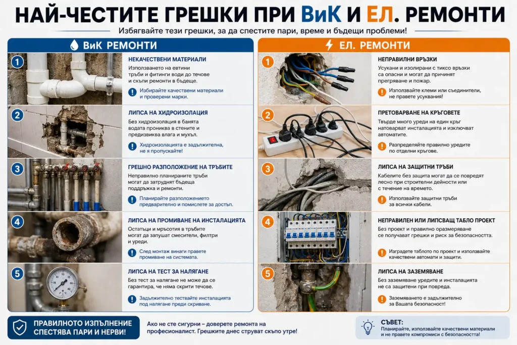 Най-честите грешки при ВиК и Ел. ремонти