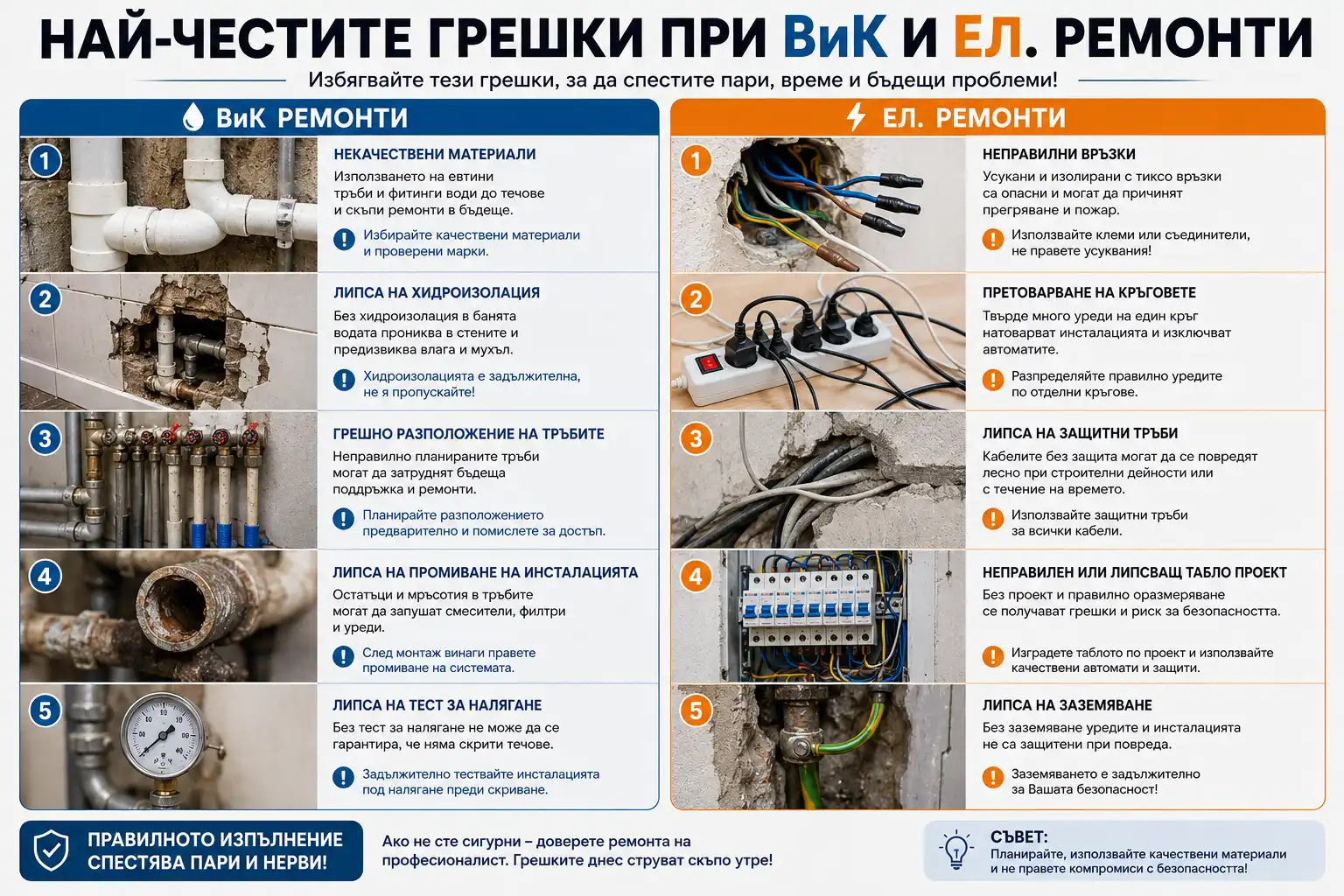 най- честите грешки при ел и вик инсталации